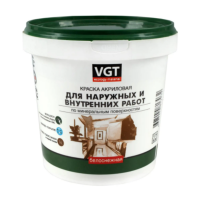 Краска VGT ВД-АК-1180 для наружных и внутренних работ моющаяся белоснежная 1,5кг Краска VGT ВД-АК-1180 для наружных и внутренних работ моющаяся белоснежная 1,5кг