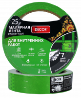 Лента малярная DЕCOR 25 мм х 25 м, зеленая, для внутренних работ Лента малярная DЕCOR 25 мм х 25 м, зеленая, для внутренних работ