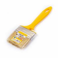 Кисть плоская Эмаль 70*12 светлая щетина, пластиковая желтая ручка АКОР