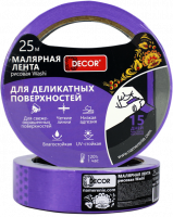 Лента малярная DЕCOR 38 мм х 25 м, фиолетовая, для деликатных работ