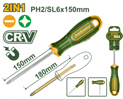 Отвертка комбинированная 2в1 150мм (PH2/SL6.5) JADEVER