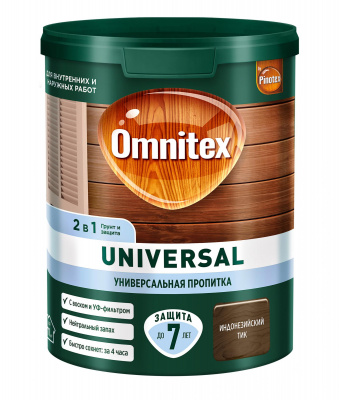 Пропитка для дерева Omnitex UNIVERSAL 2 в 1 Индонезийский тик 0,9л