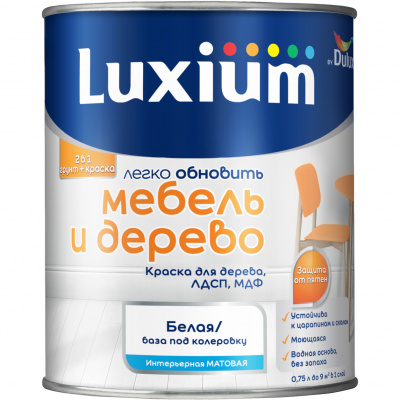 Краска для мебели и дерева ВД Luxium база BW матовая 0,75л