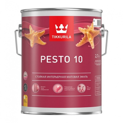 Эмаль алкидная TIKKIVALA Pesto 10 универсальная матовая база A 2,7л