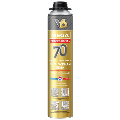 Пена монтажная профессиональная V6 MEGA 70 всесезонная, 900г