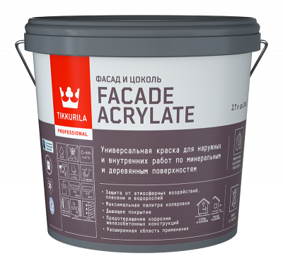 Краска фасадная TIKKIVALA Facade Acrylate база A глубокоматовая 2,7 л