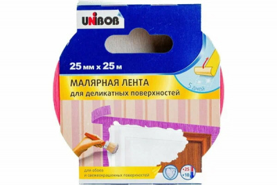 Лента малярная для деликатных поверхностей 25мм*25м UNIBOB