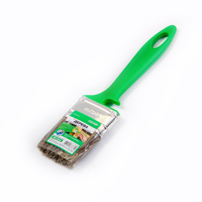 Кисть плоская Работы по дереву 50*12 смешанная щетина, пластиковая зеленая ручка АКОР