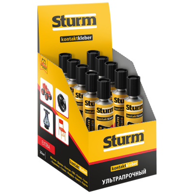 Клей контактный STURM ультрапрочный, желтый 30мл, шоу-бокс (10)