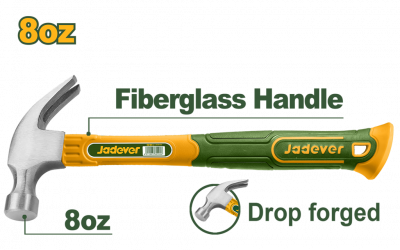 Молоток-гвоздодер 220гр с фибергласовой ручкой британского типа JADEVER