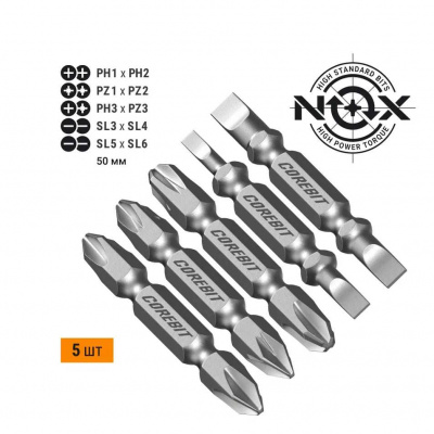 Набор бит SET5 2X PH1xPH2, PZ1xPZ2, PH3xPZ3, SL3xSL4, SL5xSL6-50, 5шт карта COREBIT NOX