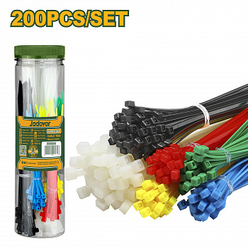 Набор хомутов-стяжек нейлон (6 цветов) 200шт JADEVER
