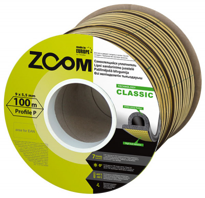 Уплотнитель ZOOM Classic P-профиль белый 100м, 9х5,5 (Тегра) (02-2-4-105)