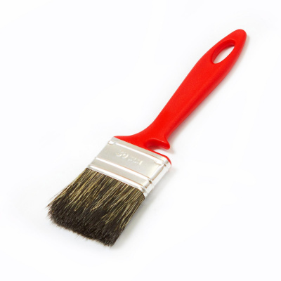 Кисть плоская Водные краски 50*12 смесовая черная щетина, пластиковая красная ручка АКОР