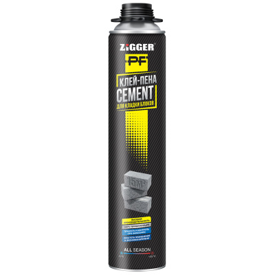 Клей-пена профессиональная ZIGGER PF CEMENT всесезонная 850мл, 950г