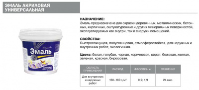 Эмаль акриловая РАДУГАМАЛЕР универсальная белая 0,9кг