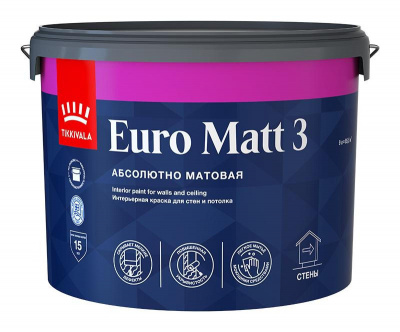 Краска TIKKIVALA Euro Matt 3 интерьерная глубокоматовая база А 9л