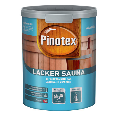 Лак PINOTEX Lacker Sauna 20 (полуматовый) термостойкий для влаж помещ 1 л