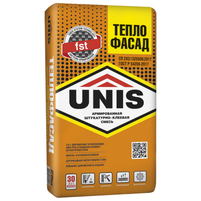 Клей Юнис Теплофасад для монтажа теплоизоляции (МВП, ППС) и создания базового штукатурного слоя 25кг