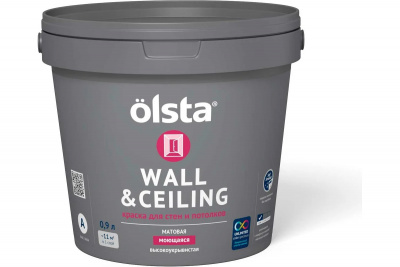 Краска OLSTA WALL&CEILING для стен и потолков интерьерная матовая база А 0,9 л