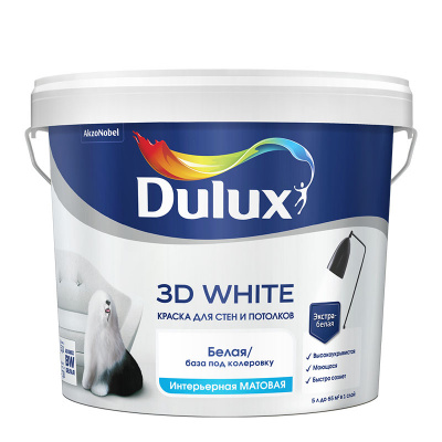 Краска ВД DULUX 3D White матовая база BW 5л