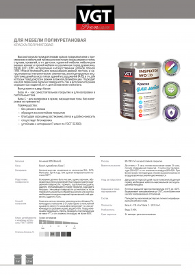 Краска для мебели полиуретановая VGT полуматовая База А 1кг/0,8л