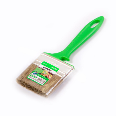 Кисть плоская Работы по дереву 70*12 смешанная щетина, пластиковая зеленая ручка АКОР