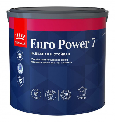 Краска TIKKIVALA Euro Power 7 интерьерная стойкая к мытью матовая база А 2,7л
