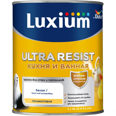 Краска для кухни и ванной ВД Luxium Ultra Resist база BW полуматовая 1 л