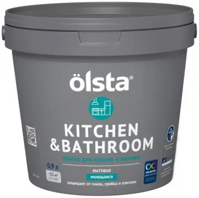 Краска OLSTA KITCHEN&BATHROOM для кухонь и ванных матовая база А 0,9 л