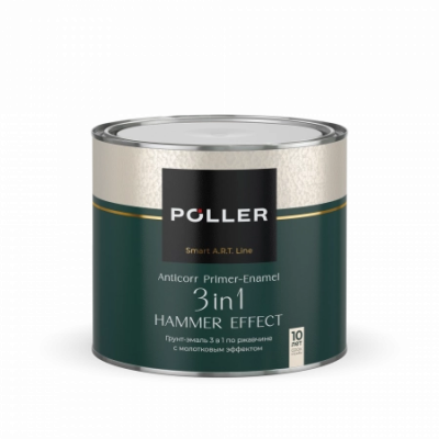 Грунт-эмаль 3 в 1 с молотковым эффектом Poller A.R.T. черная 2л