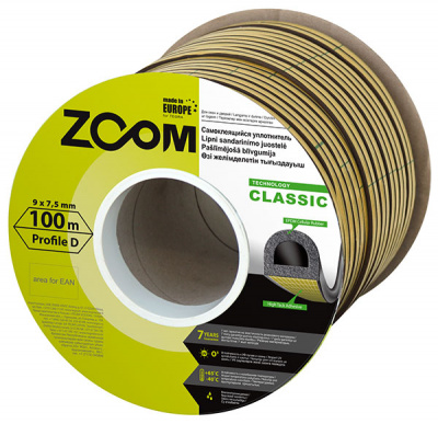 Уплотнитель ZOOM Classic D-профиль черный 100м , 9х7,5 (Тегра) (02-2-4-102)