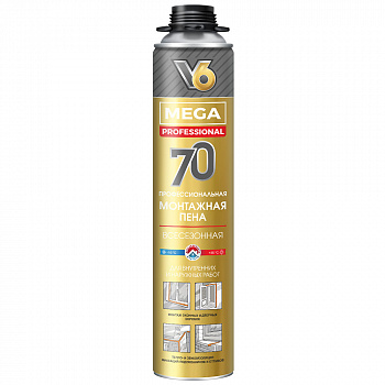 Пена монтажная профессиональная V6 MEGA 70 всесезонная 900г