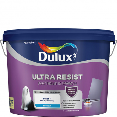 Краска ВД DULUX Ultra Resist BC 9л гостиные и офисы матовая