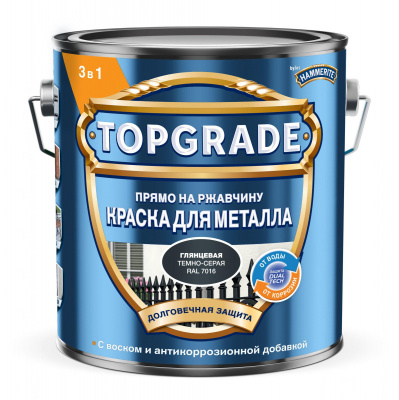 Краска 3 в 1 Topgrade гладкая темно-серая RAL7016 2л