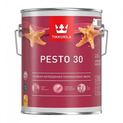 Эмаль алкидная TIKKURILA PESTO 30 полуматовая универсальная база A 2,7л