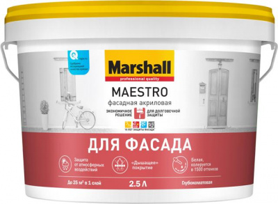 Краска ВД Maestro фасадная база BС 2,5 л глубокомат (латексная) база под колеровку