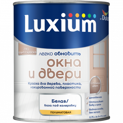 Краска для окон и дверей Luxium база BW полуматовая 0,75л