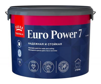 Краска TIKKIVALA Euro Power 7 интерьерная стойкая к мытью матовая база А 9л