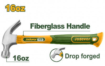 Молоток-гвоздодер 450гр кованный с фибергласовой ручкой JADEVER
