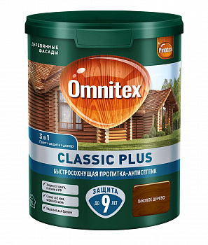 Пропитка-антисептик быстросохнущая Omnitex Classic Plus 3 в 1 тиковое дерево 0,9л