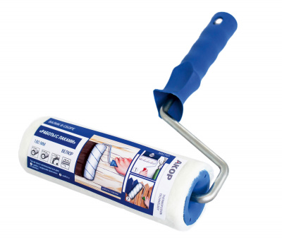 Валик 18 см в сборе велюр белый (полиакрил) d 8 мм Мастер для работ с лаками "Акор"