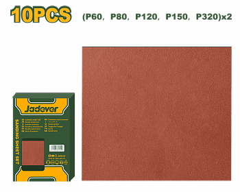 Набор шлифлистов 230*280мм (Р60*2, Р80*2, Р120*2, Р150*2, Р320*2) 10шт/набор JADEVER
