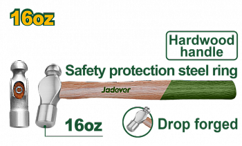 Молоток 450гр с круглым бойком и деревянной ручкой JADEVER