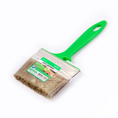 Кисть плоская Работы по дереву 100*12 смешанная щетина, пластиковая зеленая ручка АКОР