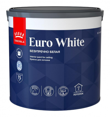 Краска TIKKIVALA Euro White для потолка глубокоматовая 2,7л