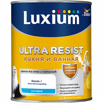 Краска для кухни и ванной ВД Luxium Ultra Resist база BW полуматовая 1 л