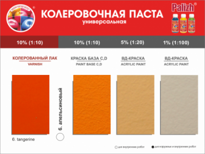 №06 Колер Palizh STANDART универсальный апельсин 100г для интерьрных работ