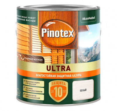 Лазурь влагостойкая PINOTEX-ULTRA белая 2,5л