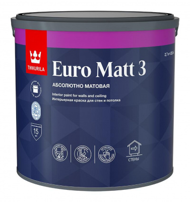 Краска TIKKIVALA Euro Matt 3 база А глубокоматовая интерьерная 2,7л